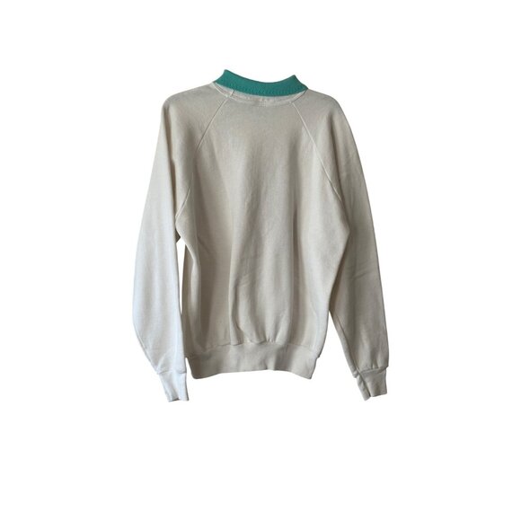 Vintage Cross Stitch Golf Print Sweatshirt With Collar XL White Teal Made In USA - Picture 2 of 12